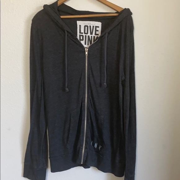 PINK Victoria's Secret Tops - Love PINK thin gray zip up hoodie